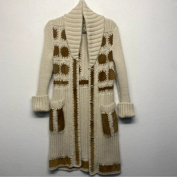 Haute Hippie 100% Superfine Alpaca Knit Sweater Coat Duster Granny Square XS - Picture 2 of 12